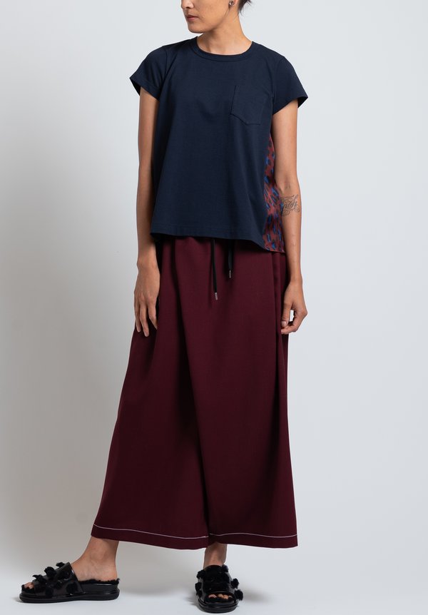 Sacai Printed Back Cotton/ Satin T-Shirt in Bordeaux Leopard	