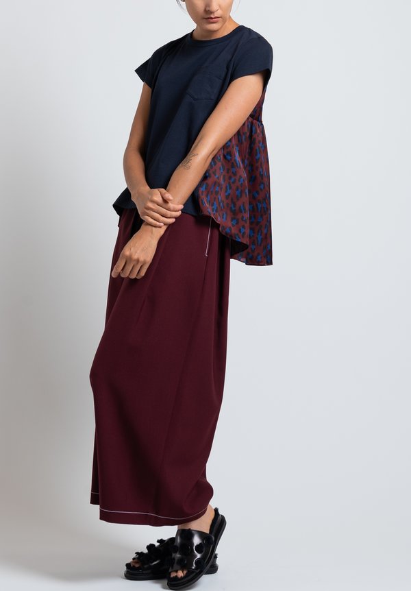 Sacai Printed Back Cotton/ Satin T-Shirt in Bordeaux Leopard	