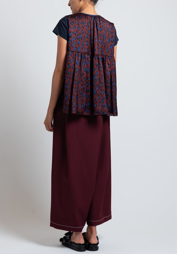 Sacai Printed Back Cotton/ Satin T-Shirt in Bordeaux Leopard	