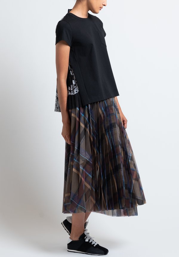 Sacai Pleated Back T-Shirt in Black/Floral