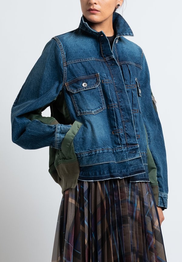 Sacai Denim/Nylon Multi-Fabric Jacket in Blue/Khaki | Santa Fe Dry