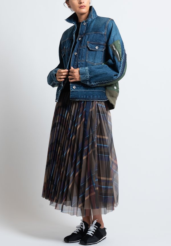 Sacai Denim/ Nylon Multi-Fabric Jacket in Blue/ Khaki	