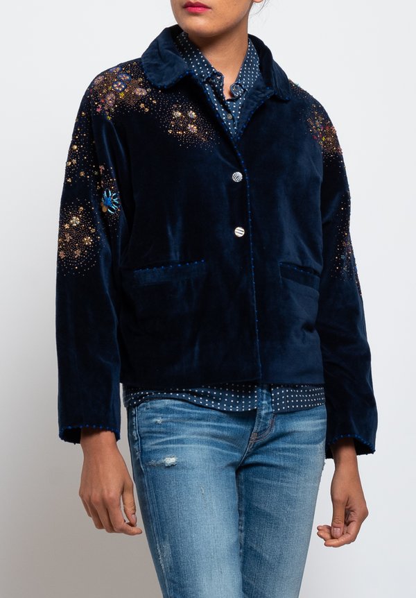 Péro Wool/Silk Embroidered Short Jacket in Cobalt	