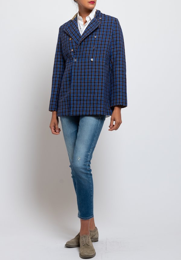 Péro Cotton/ Silk Pattern Jacket in Blue Checker	