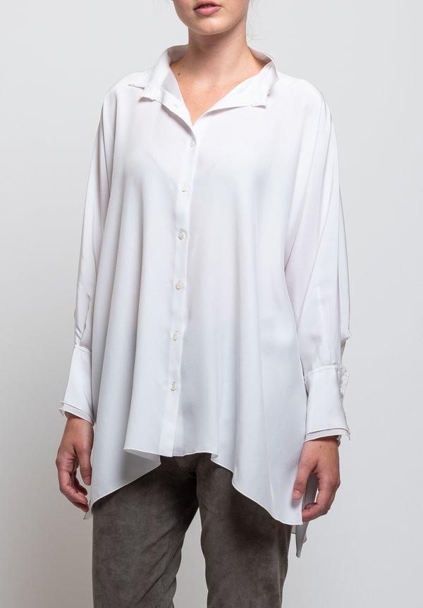 Shi Cashmere Double Collar Shirt in White	
