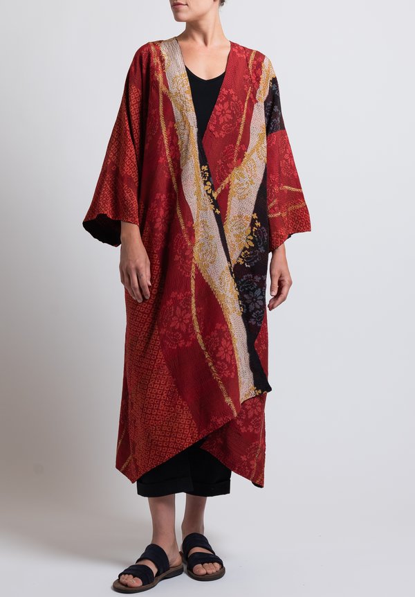 Mieko Mintz 2-Layer Kimono Print Maxi Kimono in Red | Santa Fe Dry ...