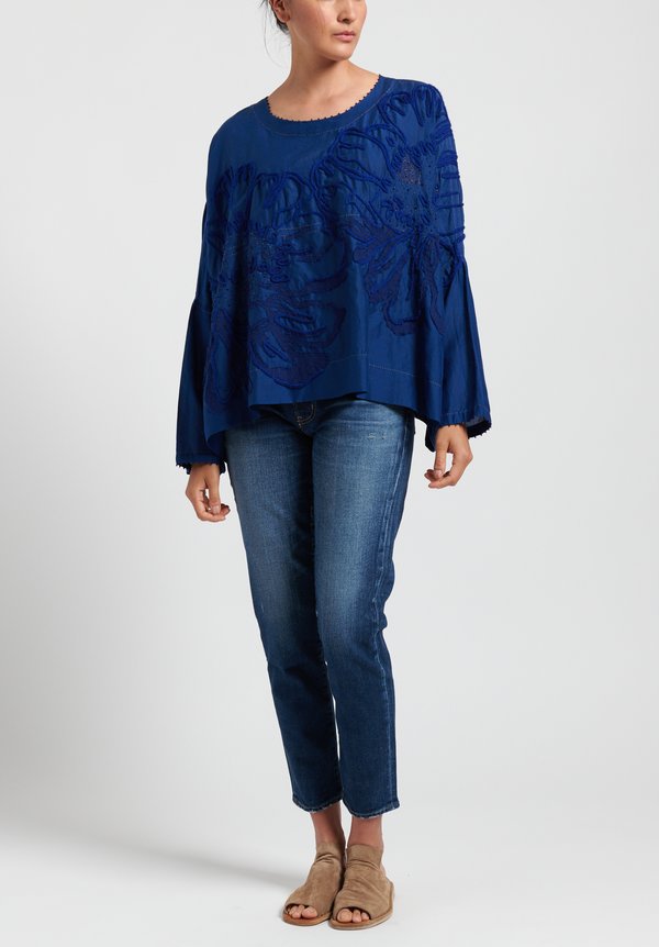 Péro Floral Embroidered Top in Cobalt