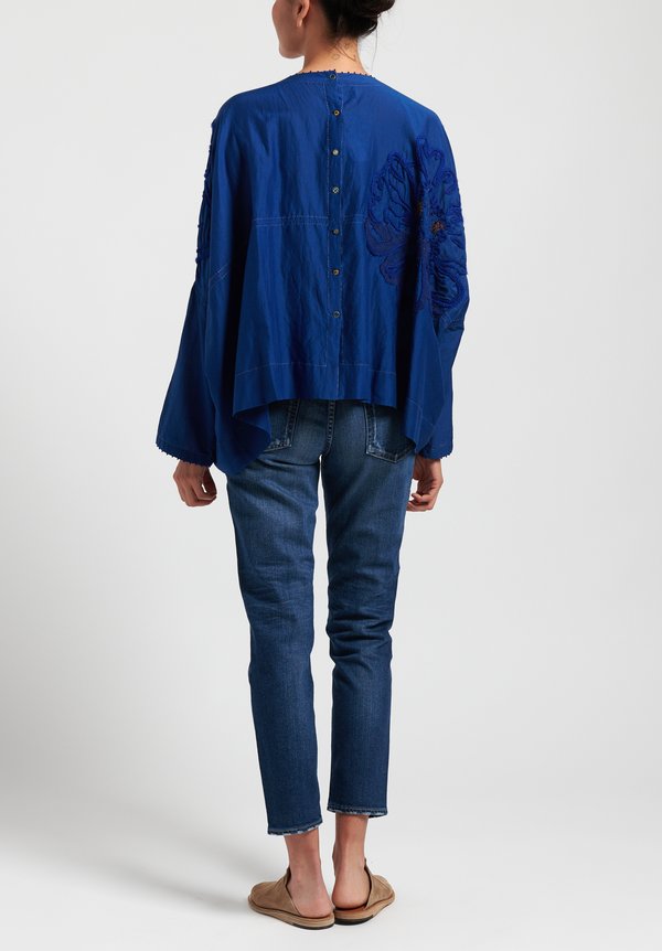 Péro Floral Embroidered Top in Cobalt