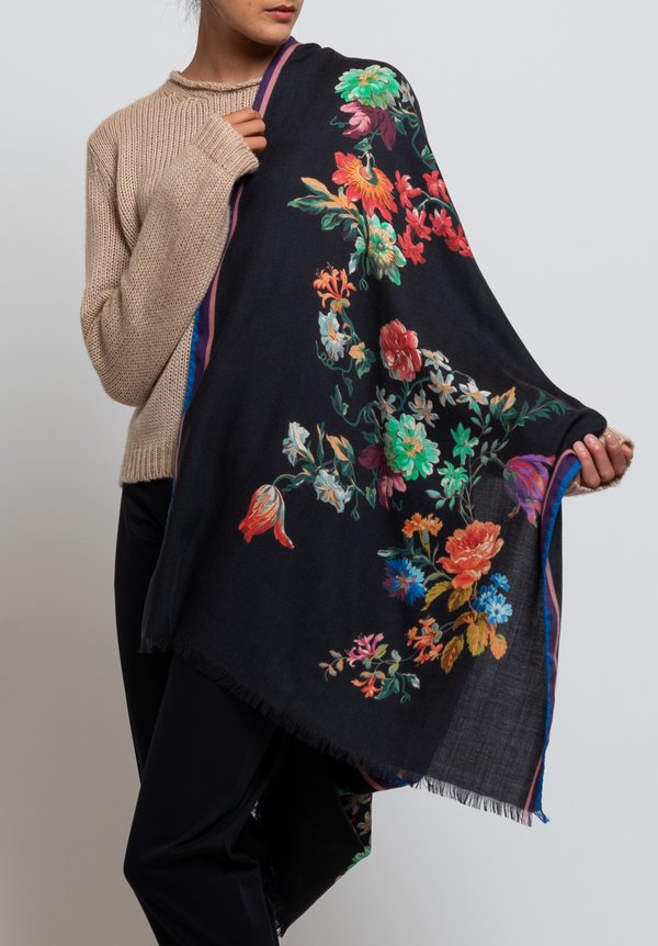 Etro Floral Rectangle Scarf in Black	