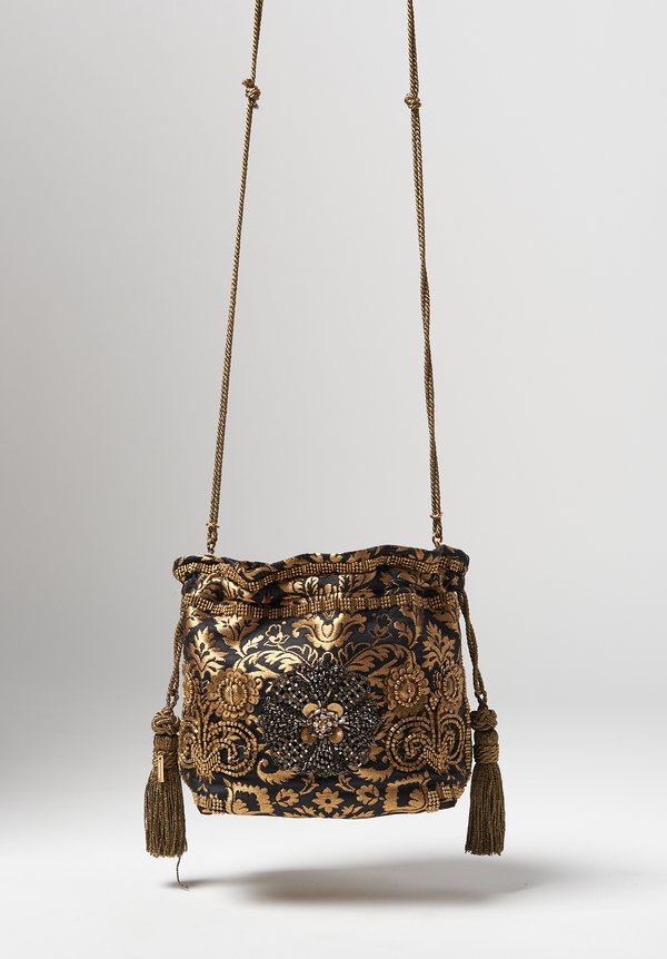 Etro Brocade & Brass Beaded Cinch Top Bag	