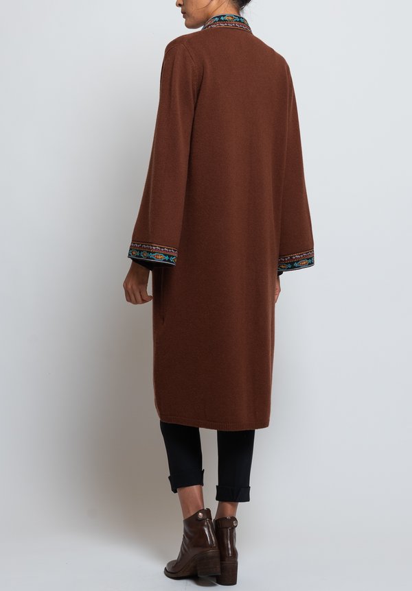 Etro Long Embroidered Ribbon Edge Cardigan in Brown	