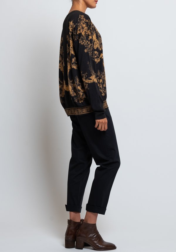 Etro V-Neck Forest Print Sweater in Black	