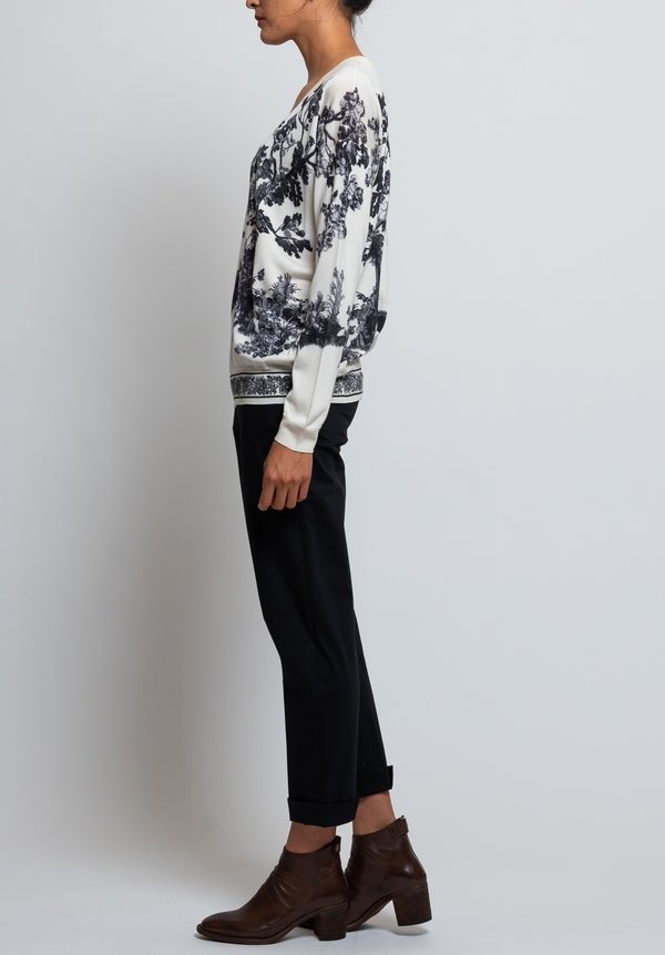 Etro V-Neck Forest Print Sweater in White	