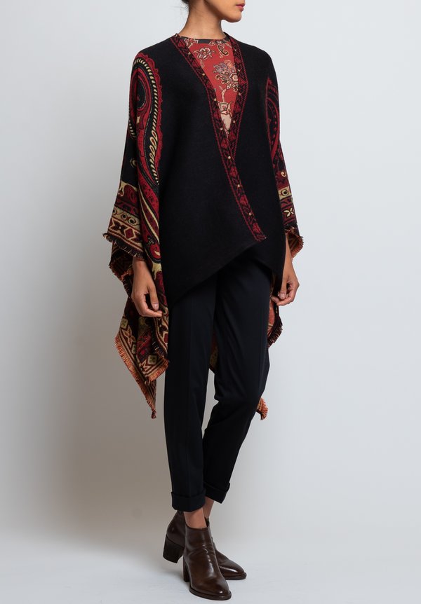 Etro Paisley Fringe Cape in Black	