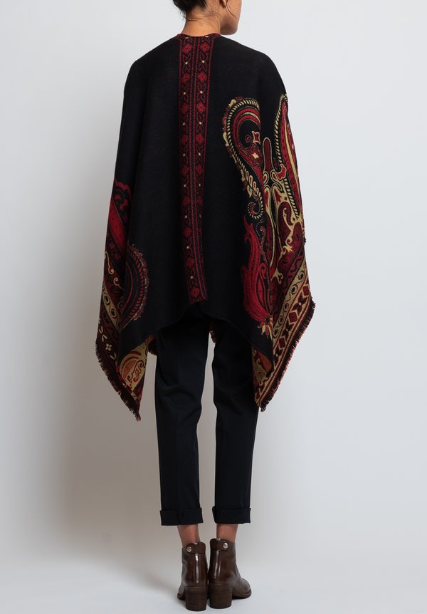 Etro Paisley Fringe Cape in Black	