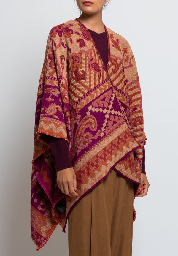 Etro Wool Blend Paisley Fringe Cape in Rust	