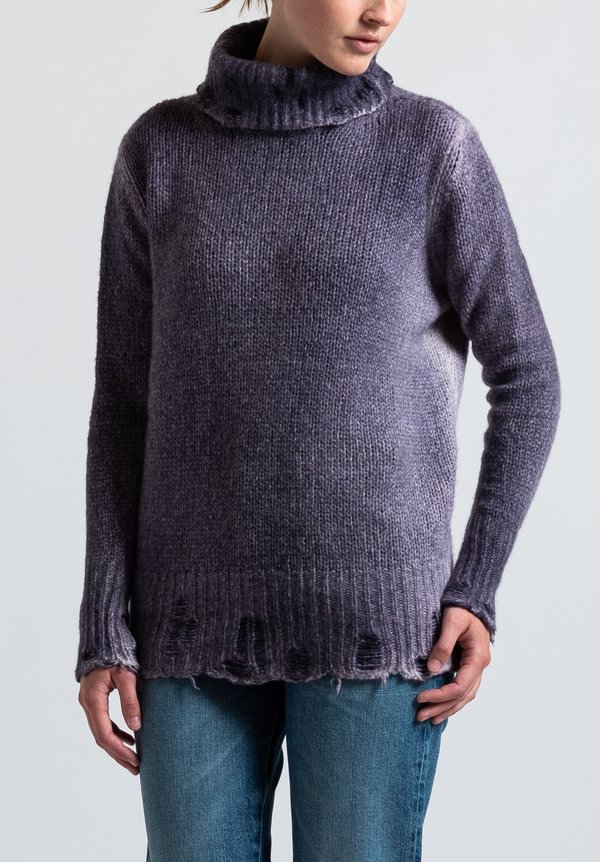 Avant Toi Destroyed Edge Turtleneck Sweater in Purple	