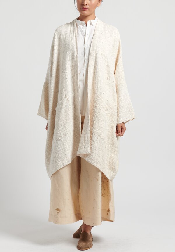 Kaval Japanese Vintage Silk Woven Haori Big Coat in Natural	