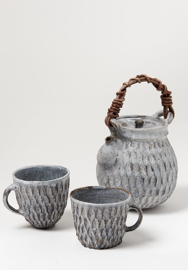 Akiko Hirai Ceramic Dry Kohiki Flower Petal Teapot in Grey	