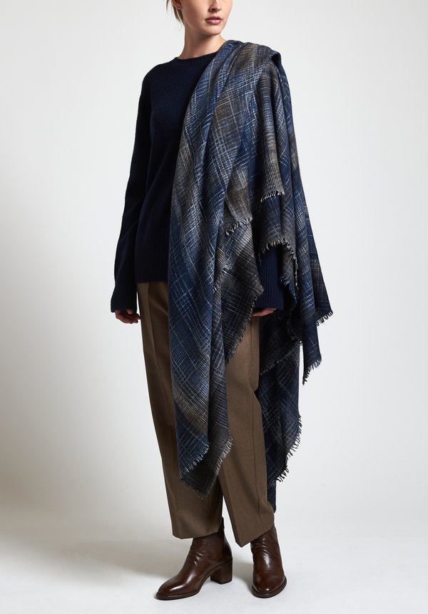 Alonpi Cashmere Hand-Painted Odissea Scarf in Navy	