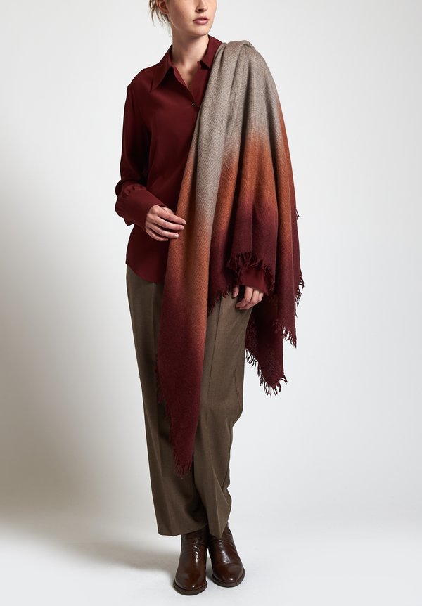Alonpi Cashmere Hand-Painted Laia Scarf in Maroon	