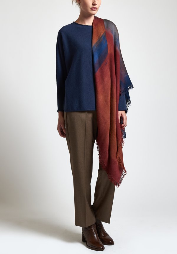 Alonpi Cashmere Hand-Painted Lodo Scarf in Red / Blue	