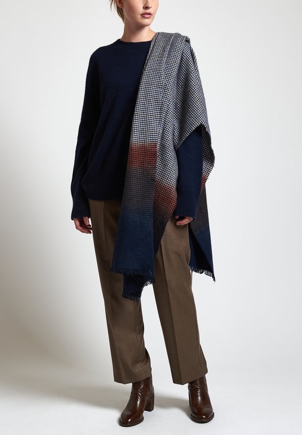 Alonpi Cashmere Hand-Painted Attica Scarf in Navy	