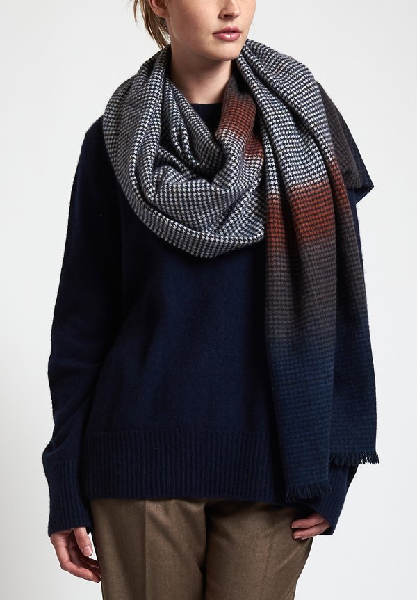Alonpi Cashmere Hand-Painted Attica Scarf in Navy	