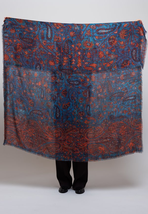 Alonpi Cashmere Printed Scarf in Rubble Blue	
