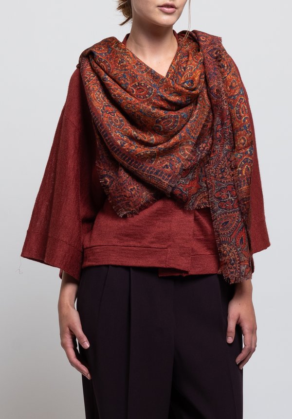 Alonpi Cashmere Printed Scarf in Indired Red	
