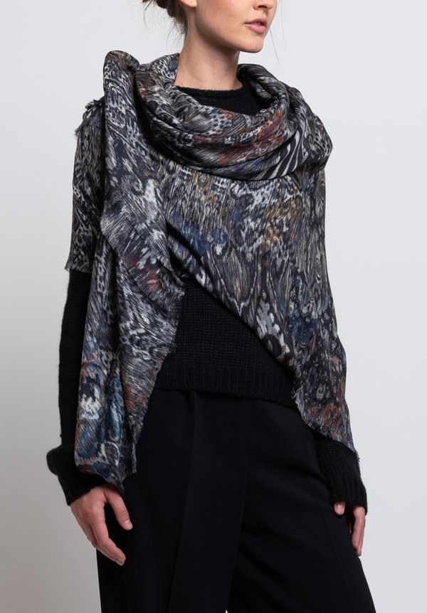 Alonpi Cashmere Printed Scarf in Linus Grey	