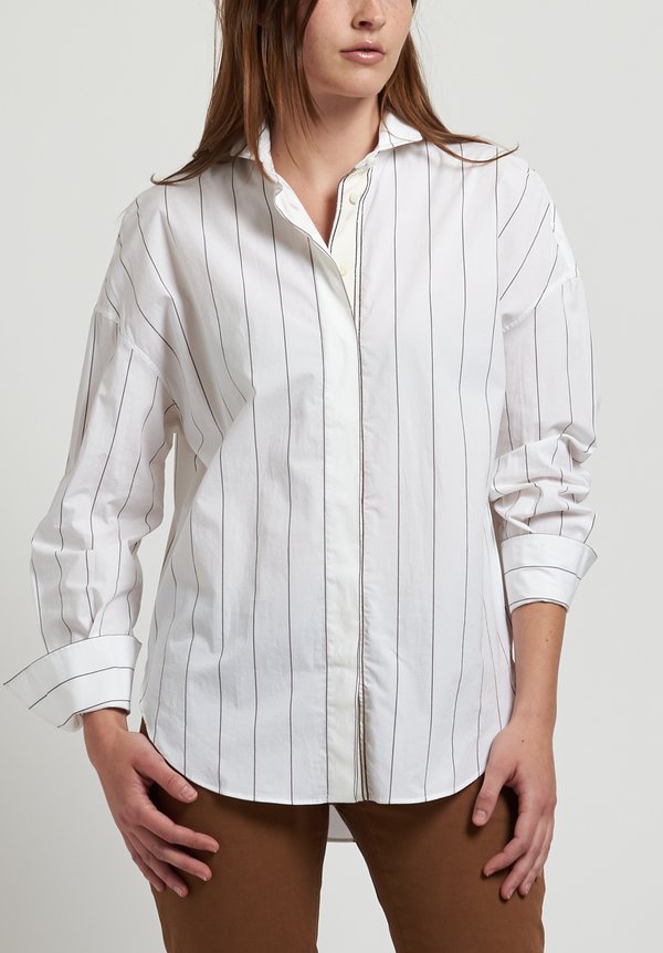 Brunello Cucinelli Monili Striped Shirt in White | Santa Fe Dry Goods ...