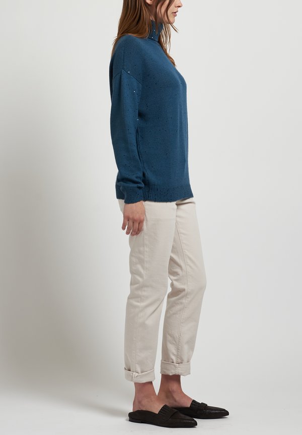 Brunello Cucinelli Sequin Turtleneck Sweater in Smoky Blue	
