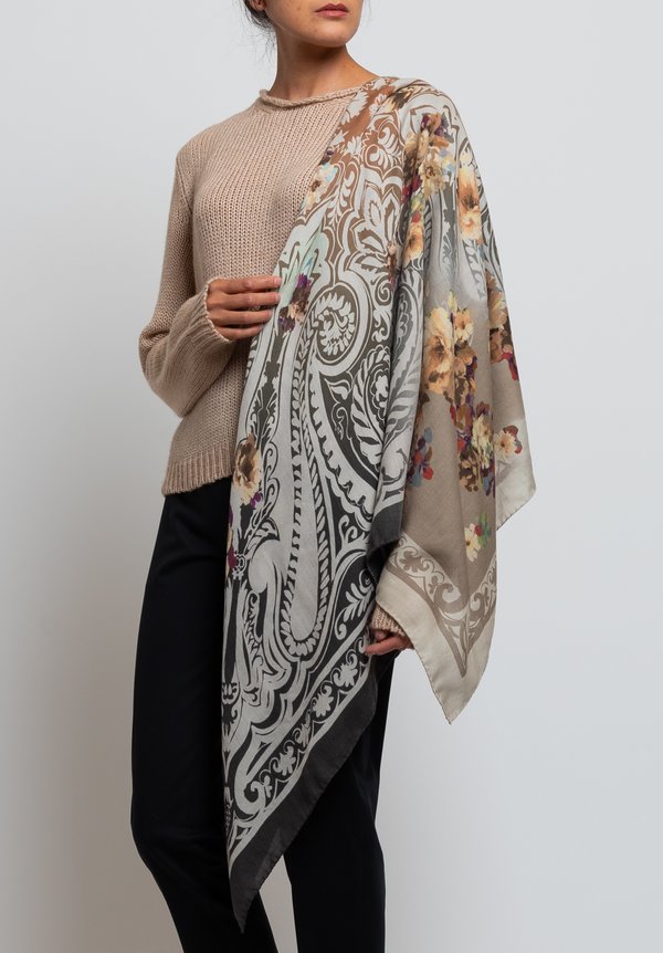 Etro Square Floral Scarf in Greige	