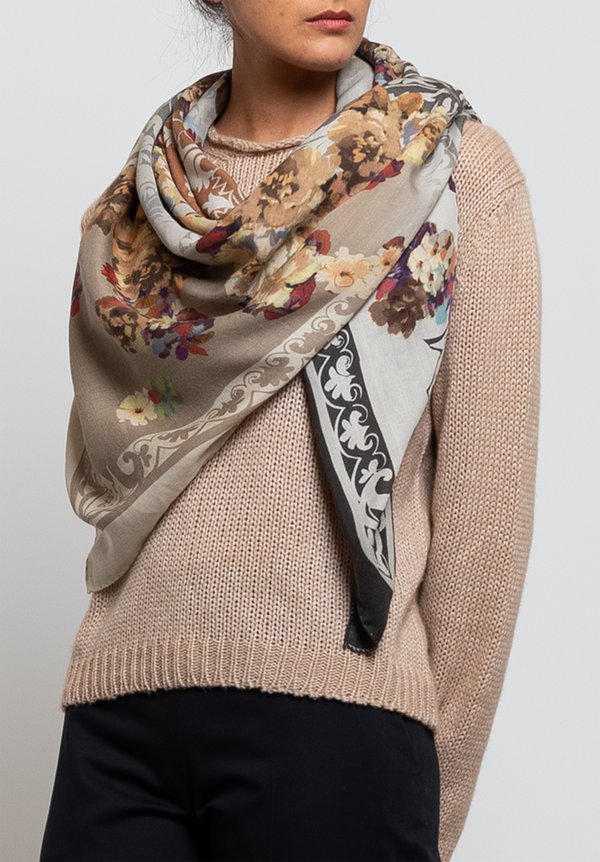 Etro Square Floral Scarf in Greige	