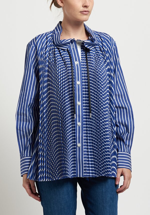 Sacai Pleated Poplin Shirt in Blue Striped	