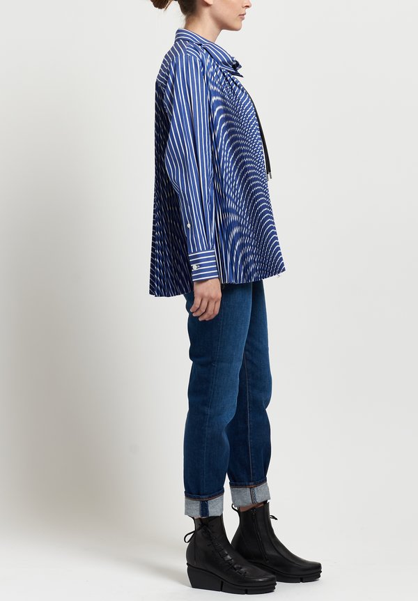 Sacai Pleated Poplin Shirt in Blue Striped	