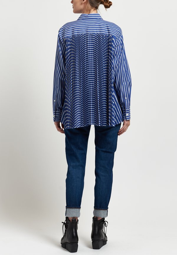 Sacai Pleated Poplin Shirt in Blue Striped | Santa Fe Dry Goods ...
