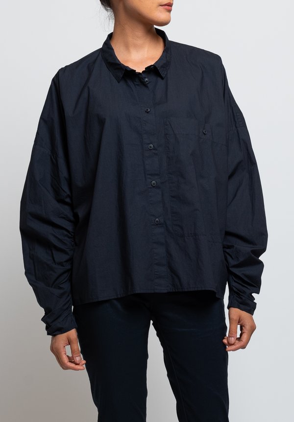 Rundholz Black Label Gathered Sleeve Shirt in Dark Blue	