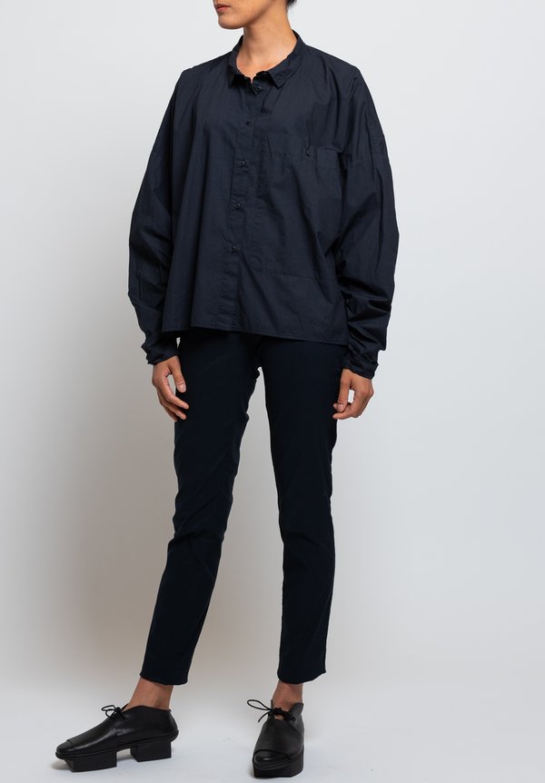 Rundholz Black Label Gathered Sleeve Shirt in Dark Blue	