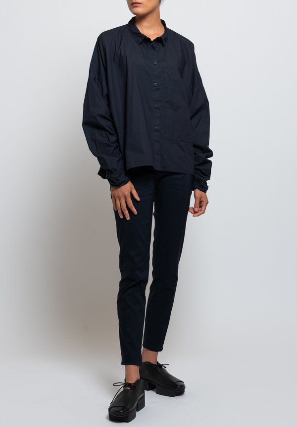 Rundholz Black Label Gathered Sleeve Shirt in Dark Blue	