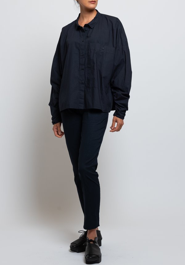 Rundholz Black Label Gathered Sleeve Shirt in Dark Blue	