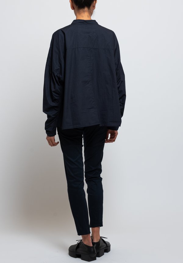 Rundholz Black Label Gathered Sleeve Shirt in Dark Blue	