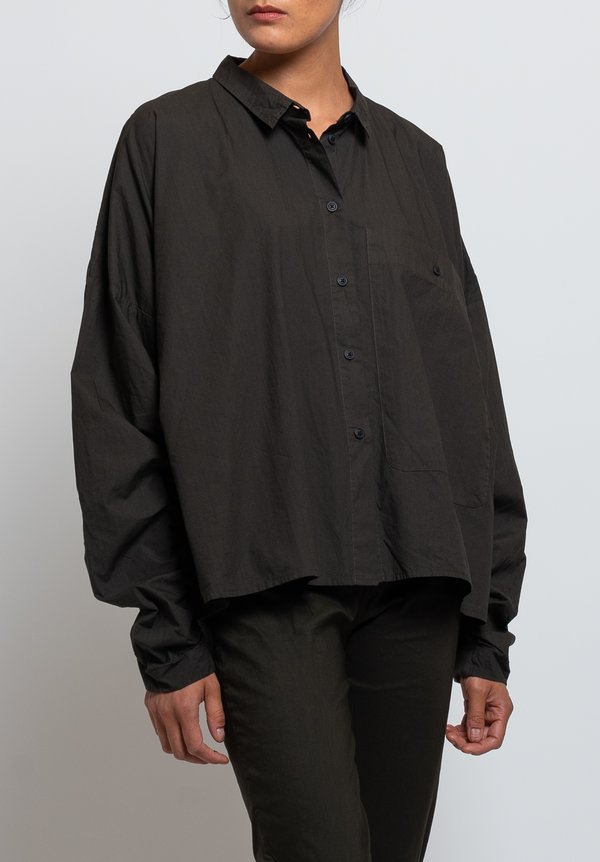Rundholz Black Label Gathered Sleeve Shirt in Dark Olive	