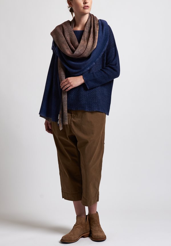 f Cashmere Two-Toned Shawl in Natural/ Blue	