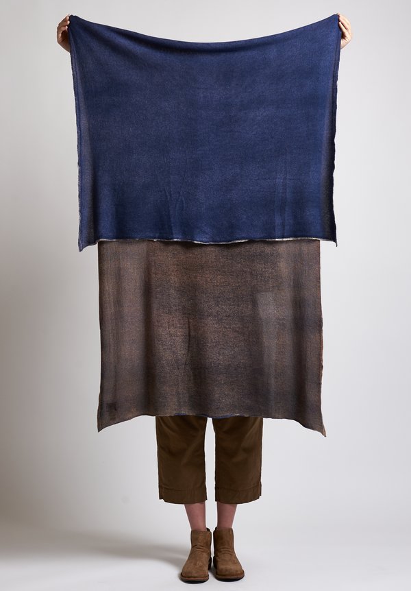 f Cashmere Two-Toned Shawl in Natural/ Blue	