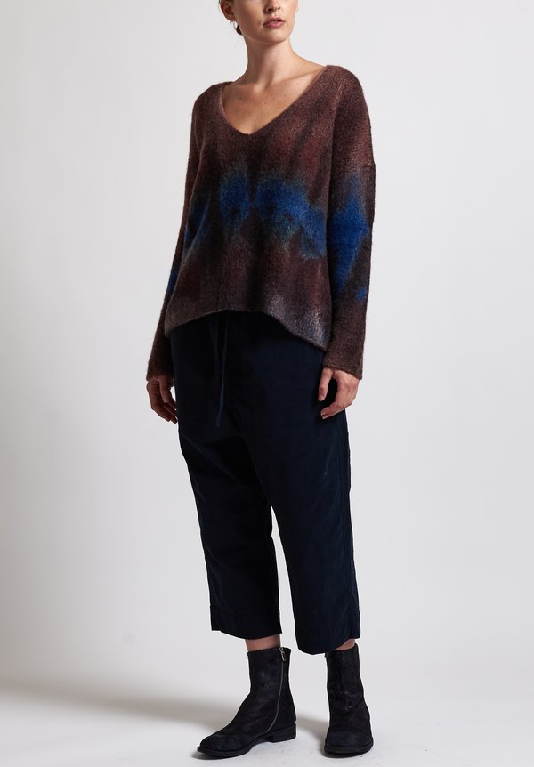 f Cashmere Ombre V-Neck Sweater in Brick/ Blue	