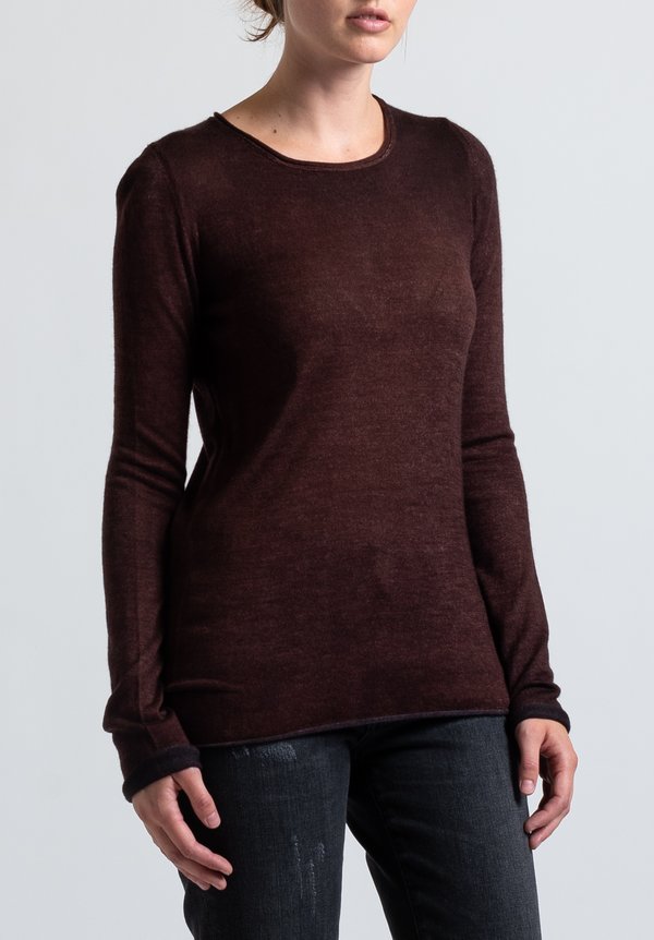 Avant Toi Cashmere/Silk Lightweight Fitted Rolled Hem Sweater in Chocolate	