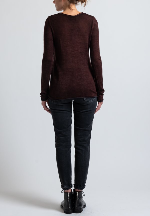 Avant Toi Cashmere/Silk Lightweight Fitted Rolled Hem Sweater in Chocolate	