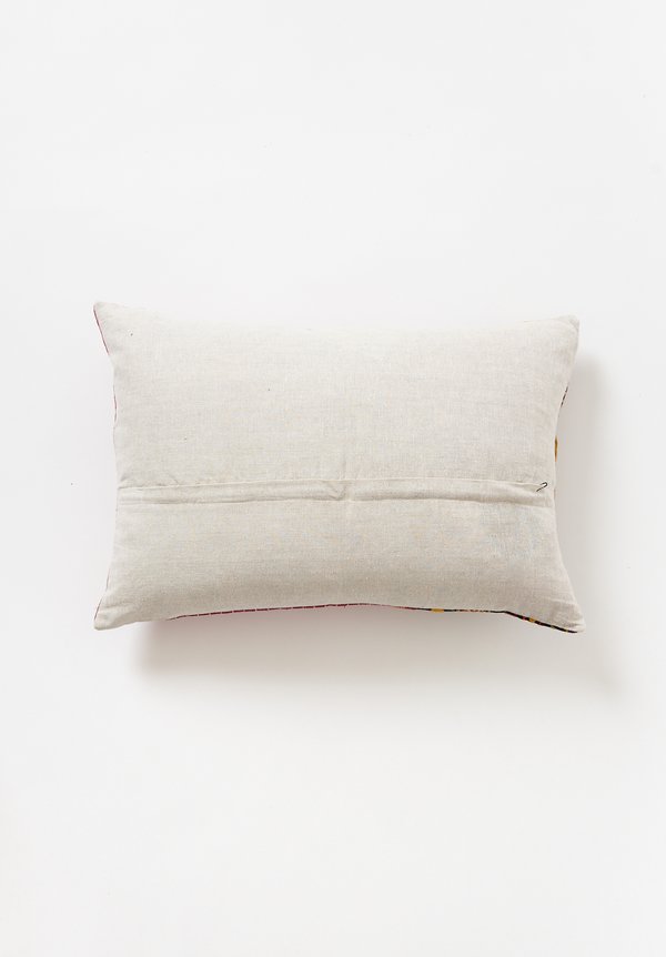 Antique and Vintage Silk Mashru Lumbar Pillow in Raspberry	